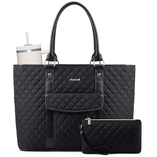 LOVEVOOK 17-inch quilted laptop tote bag in black
