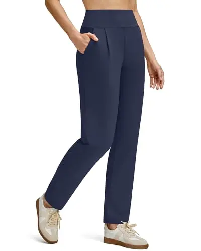 G4FREE women's dark navy high-waisted tapered trouser with front pleats.