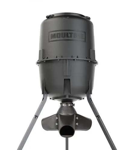 MOULTRIE 250 lb gravity-fed deer feeder with tripod stand