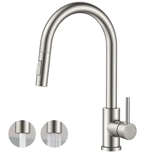 FORIOUS brushed nickel classic kitchen faucet with pull-down sprayer and high arc