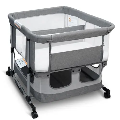 Cheermomo Twin Bassinet for 2 Babies in Standard Grey with storage basket