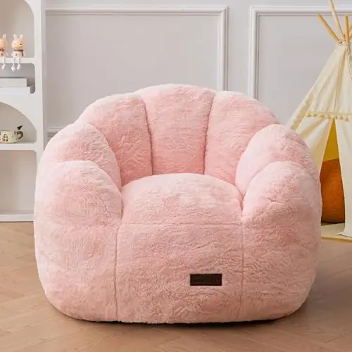 MAXYOYO floral shaped kids bean bag sofa in pink with petal backrest