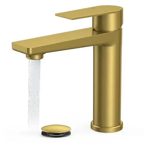FORIOUS brushed gold single hole bathroom faucet with deck plate