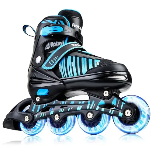 Rotayi blue adjustable inline skates with illuminated wheels for kids