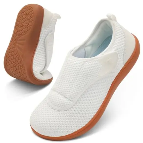 Women's white wide barefoot walking shoes for swollen feet