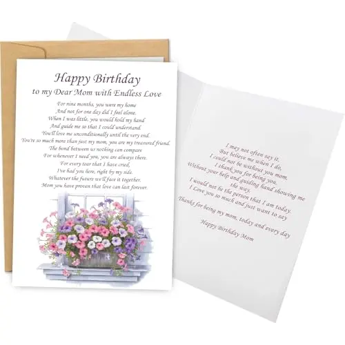 WDphouly heartfelt birthday card for mom with elegant floral design on thick cardstock