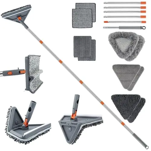 UIMO orange wall mop with triangle and rectangle heads and many fabric pads