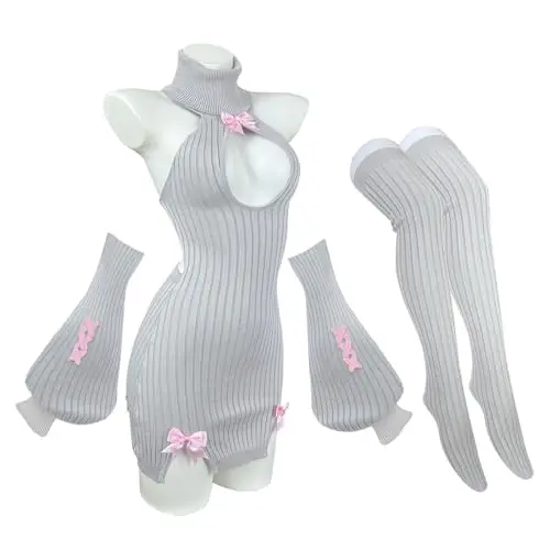 KORURACLUB Hollow Out Dress in grey, a mini dress with sweater-like material and strategic cutouts for a bold look