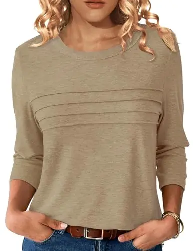NORACORA light khaki 3/4 sleeve crew neck top