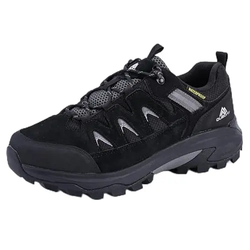 Queday black waterproof leather hiking shoes for men and women