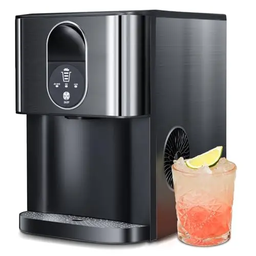 Electactic Nugget Ice Machine with dispenser in black, larger countertop design