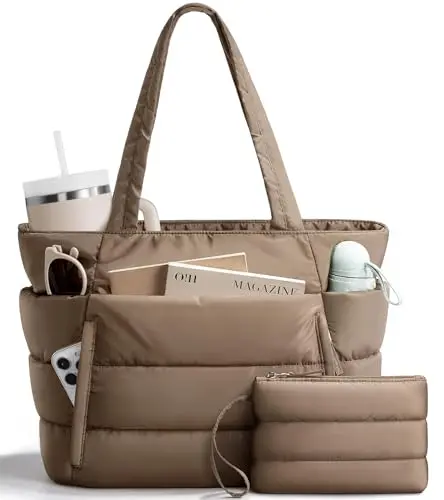 Bagstellar lightweight puffy tote bag with side cup holders
