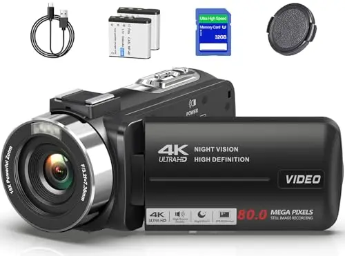 SUTTIE 4K camcorder with IPS screen and carrying case