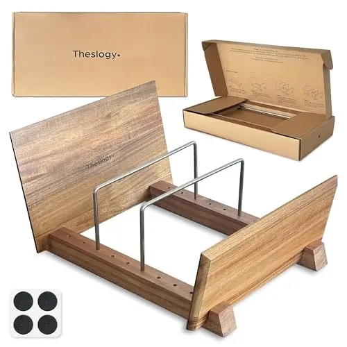 Theslogy beige acacia wood and stainless steel mid-century modern vinyl record holder