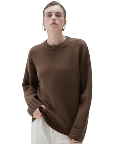 Suuksess Cashmere Women Oversized Long Sleeve Pullover Sweater in Cocoa Brown