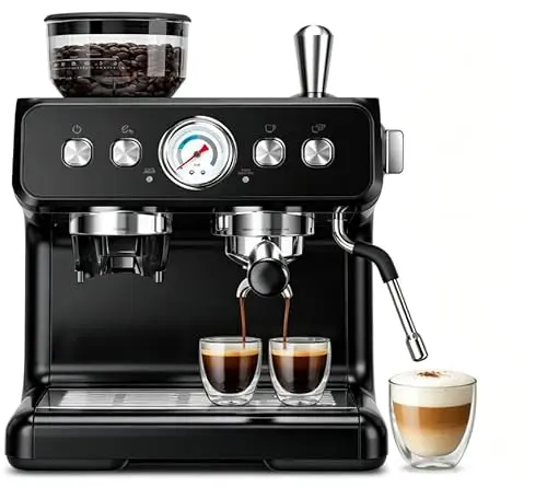 Kismile 20 Bar espresso machine in black with grinder