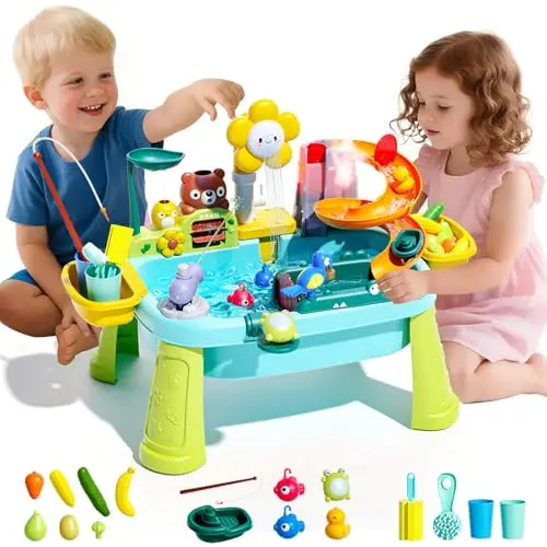 ArkChroms Upgraded Toddler Sand Water Table Toy with electric faucet and play food