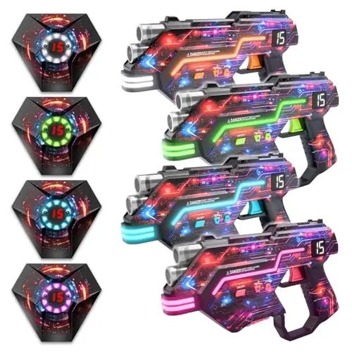 WINYEA laser tag guns with vests, showcasing the dual-side LED lighting