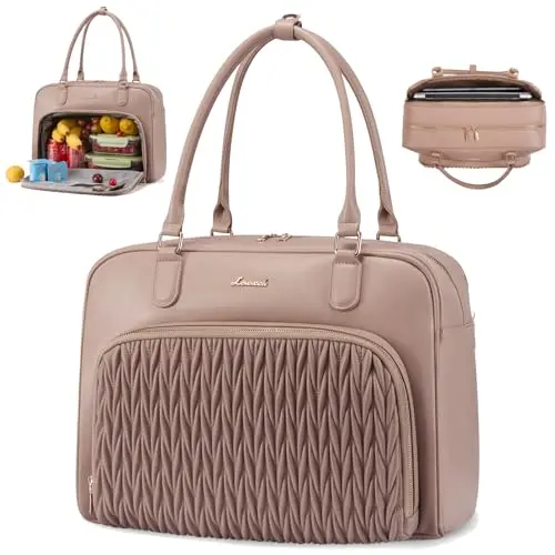 LOVEVOOK quilted lunch tote bag with separate laptop compartment in an elegant design