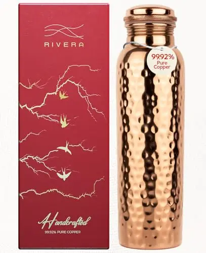 RIVERA lab-tested 99.92% pure copper hammered water bottle