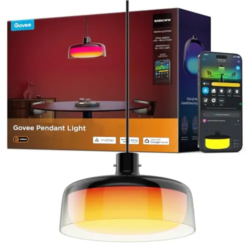 Govee smart pendant light with three-layer RGBIC lighting in black finish