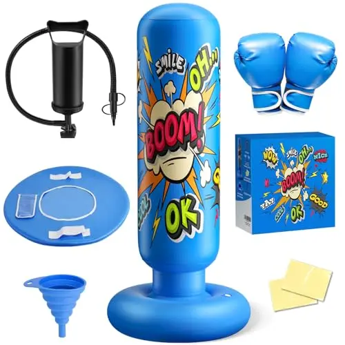 NOCNPSW blue inflatable punching bag set for kids with gloves and pump