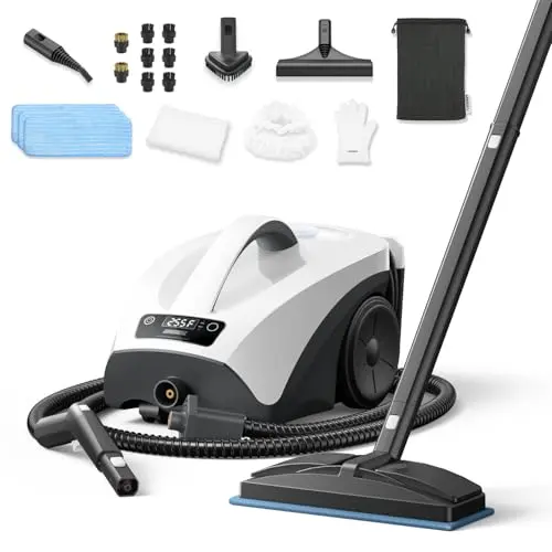 GROBELL canister steam cleaner with large water tank and 21-piece accessory set