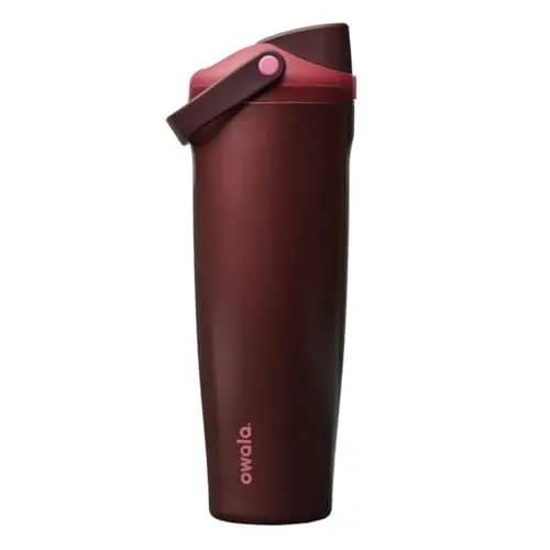 Owala FreeSip Sway 40oz stainless steel bottle with bucket handle in Black Cherry
