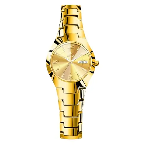 OLEVS gold women's watch with vintage design and hidden clasp
