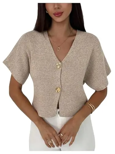 SOLY HUX Women's Short Sleeve Cardigan in Khaki