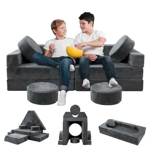 HOMFINE 16-piece grey modular foam pieces arranged in various shapes.