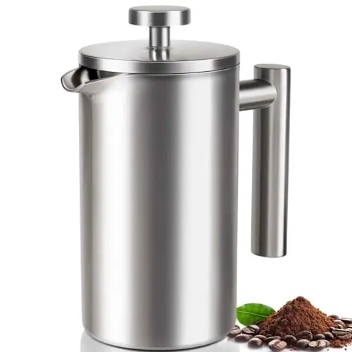 SZHETEFU silver matte stainless steel double-wall French press