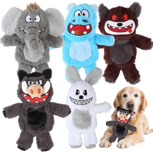 Bzonsmart 5 pack plush squeaky dog toys with animal designs