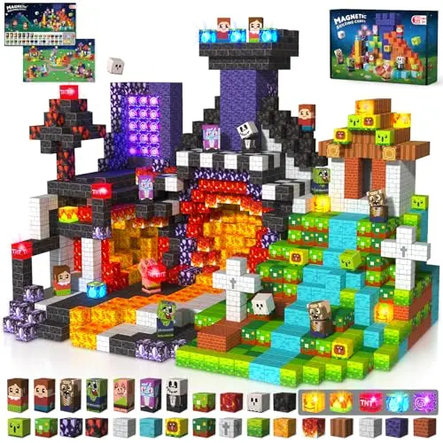 Magnevia 150 piece magnetic building block set including special light-up blocks.