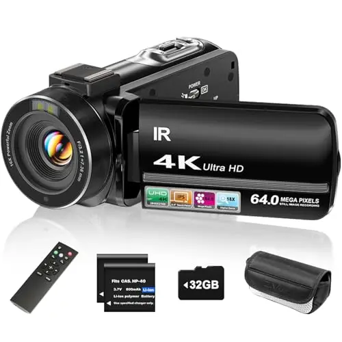 ZYDIIE 4K camcorder with 270-degree rotating touchscreen