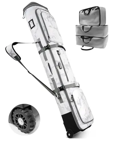 AUROTIER white camo wheeled snowboard bag with TSA lock