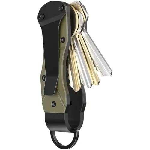 TUXON brown aluminum key organizer holding keys flat in a compact case