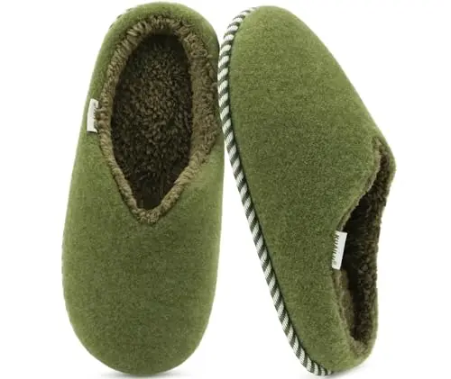 KuaiLu Memory Foam Slippers showing closed toe design with faux fur lining and embroidered upper