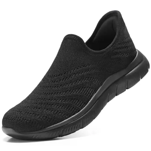 STQ women's slip-on mesh sneakers in black with arch support