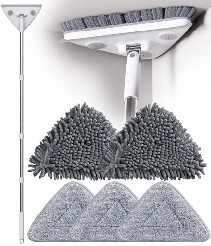 POPMOP white and gray wall cleaning mop with a telescopic rod and pads