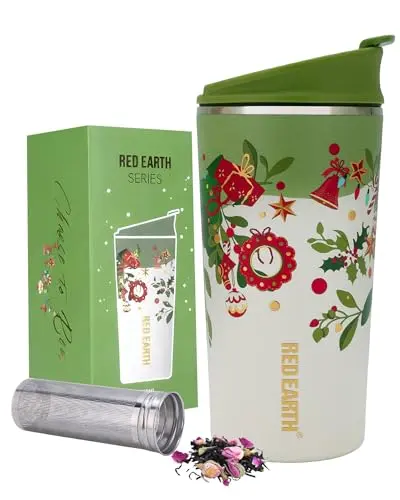 GiNT 17oz Christmas Travel Tea Mug with infuser and gold foil design