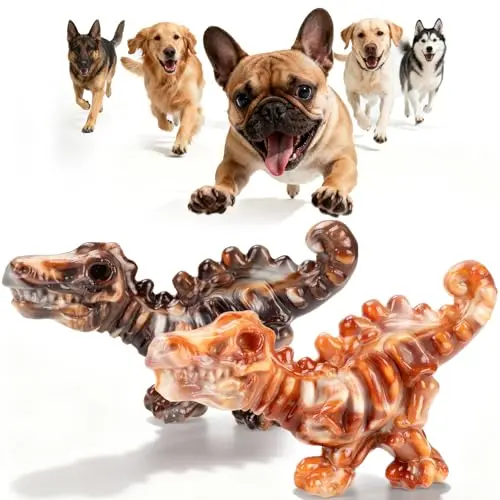 Two brown dinosaur bone-shaped ChienBox dog chew toys