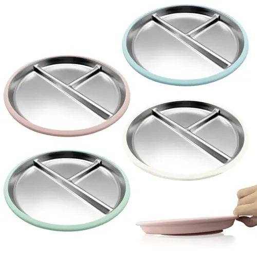 AestuWarm four-pack of divided stainless steel plates with silicone suction bases