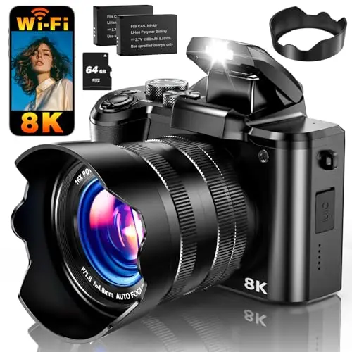 TOBERTO 8K digital camera with touchscreen displaying a travel photo