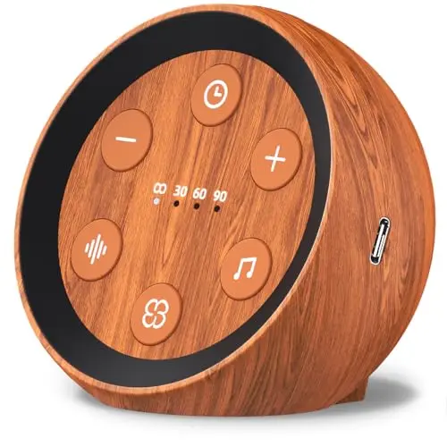SoundMe wood-grain portable sound machine with angled control panel