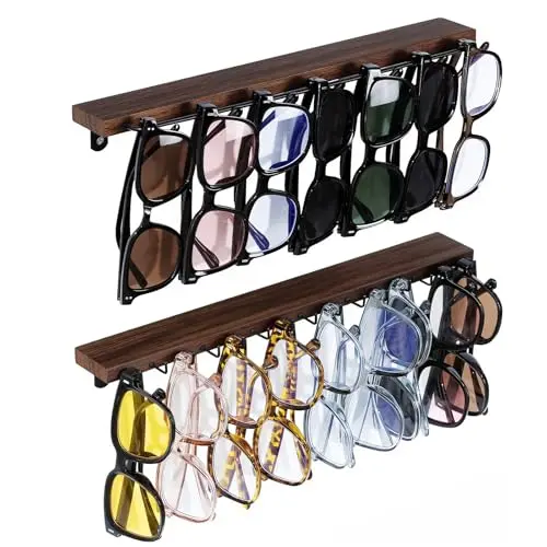 SNOWSTAR wall-mounted wooden sunglasses organizer with iron accents