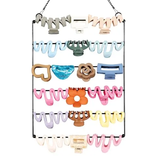 SNOWSTAR 5-tier wall-mounted hair clip holder with metal rods