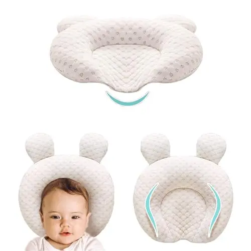 QADENCE adjustable baby pillow with cute heart design on a creamy-white background