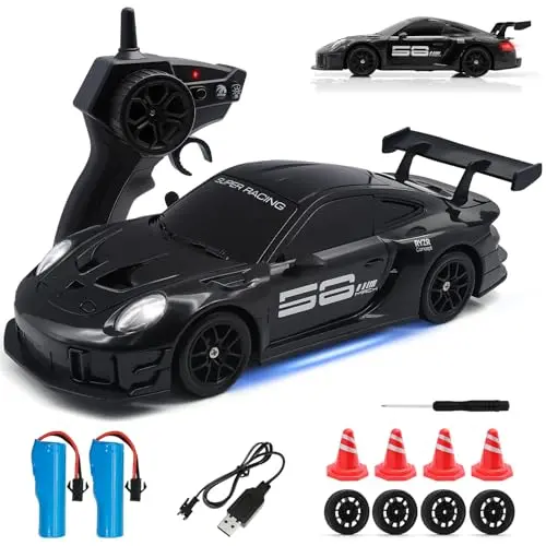 Aka Supaku 1:24 scale black RC drift car with LED underglow