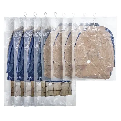 Farest Hanging Vacuum Storage Bags set of 8, showing clear rectangular bags with hangers